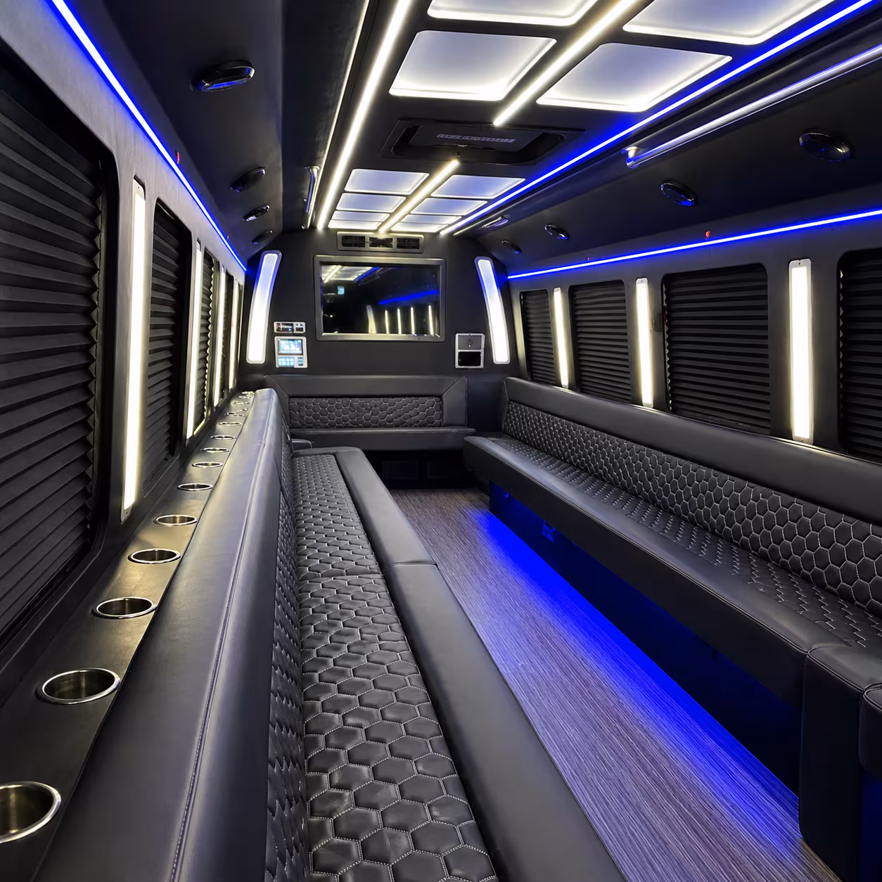 Wedding guests seated inside a party bus serving Memphis
